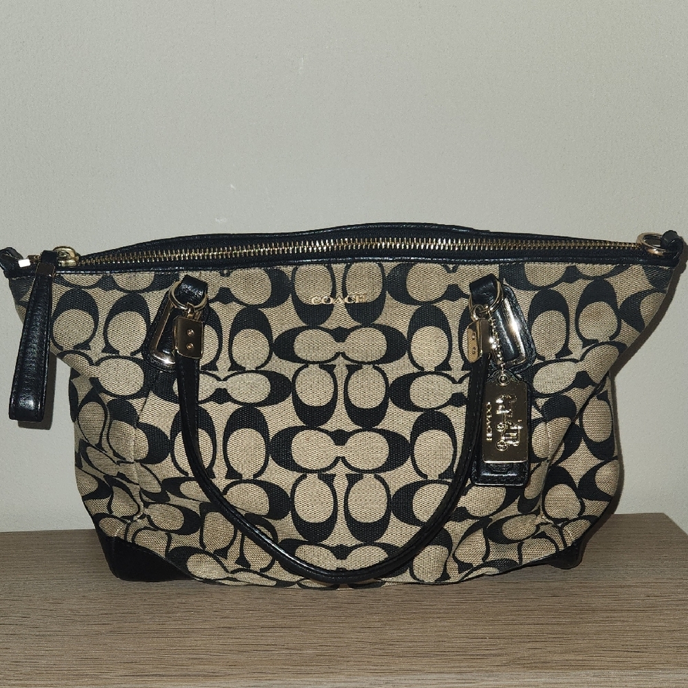 Coach Black and Tan Signature Tote Bag